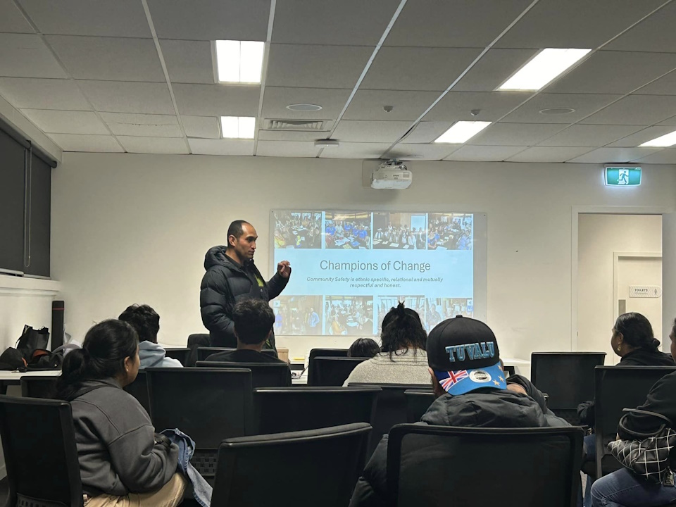 Senior Sergeant Sanalio Kaihau from the Pacific Responsiveness Team Champions of Change meeting